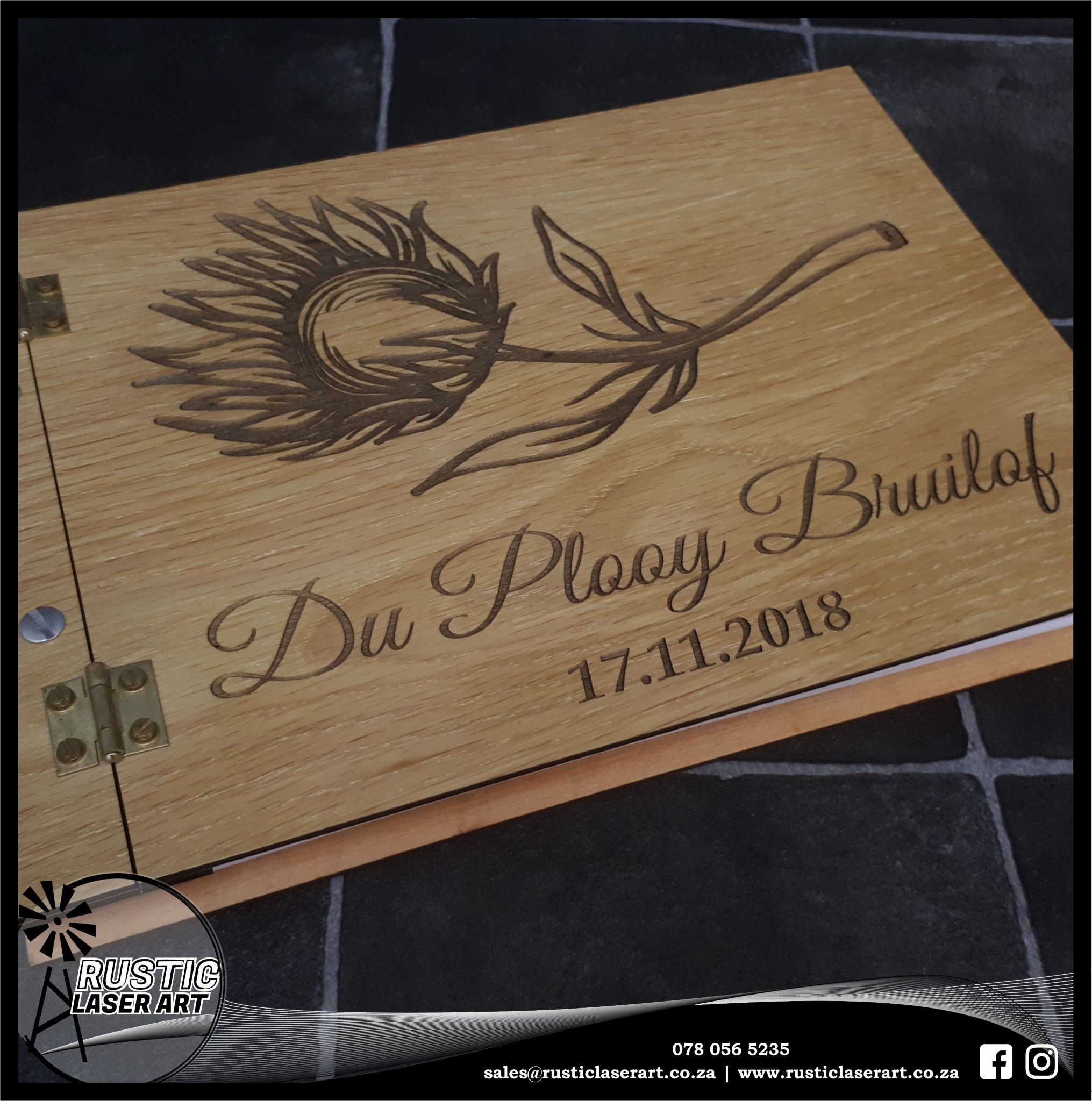 Guest Book with Wooden Engraved Covers RusticWorx.co.za